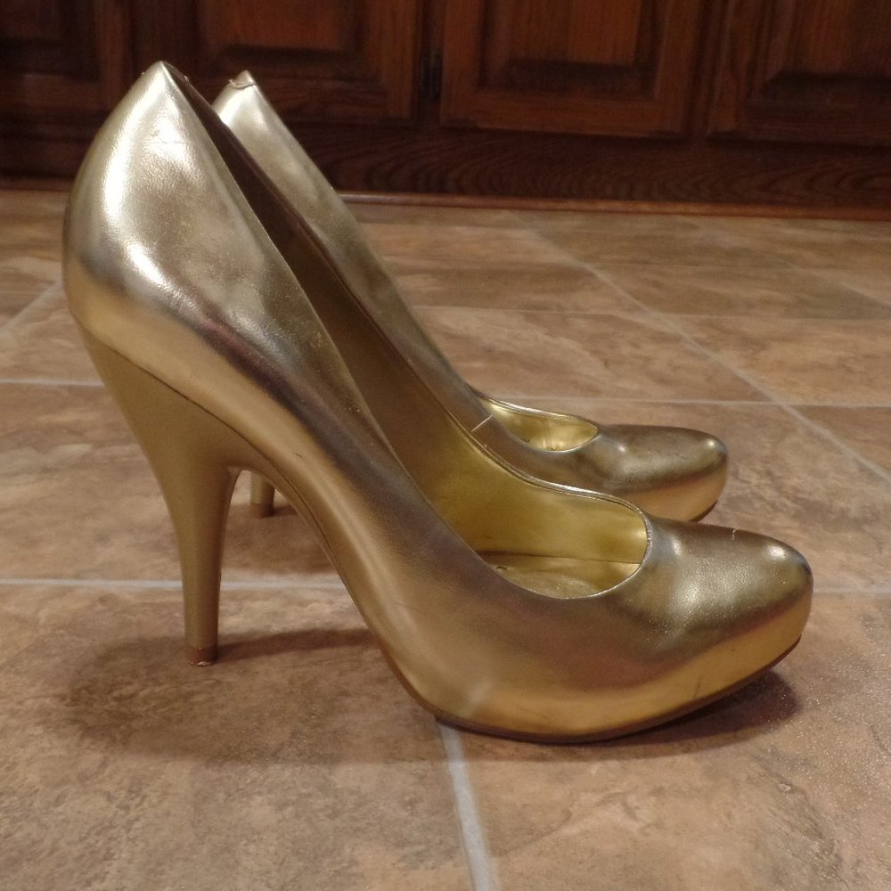 BCBG Gold Metallic Pumps